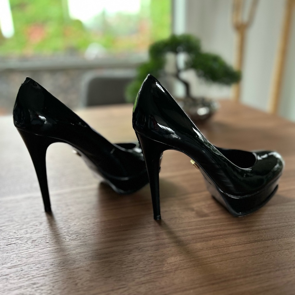 PLV Sexy Platform Stilettos size 8.5 in Patent Black